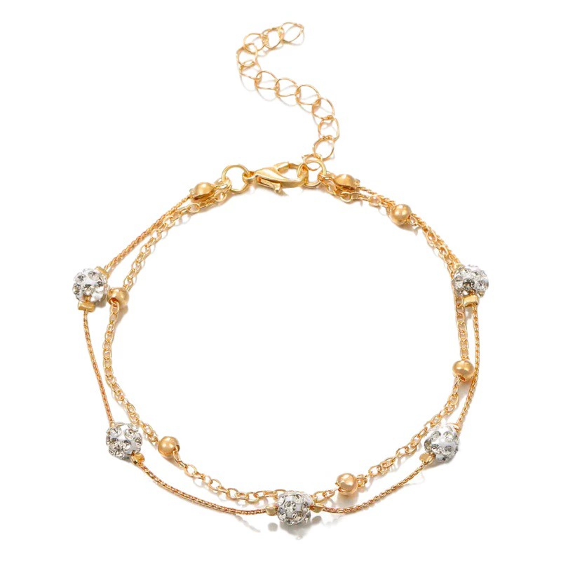 Европейский и американский нишевый двухслойный ножной браслет Шамбала бриллиантовый шар хрустальный ножной браслет женский многослойный простой сплав пляжные ножные украшения