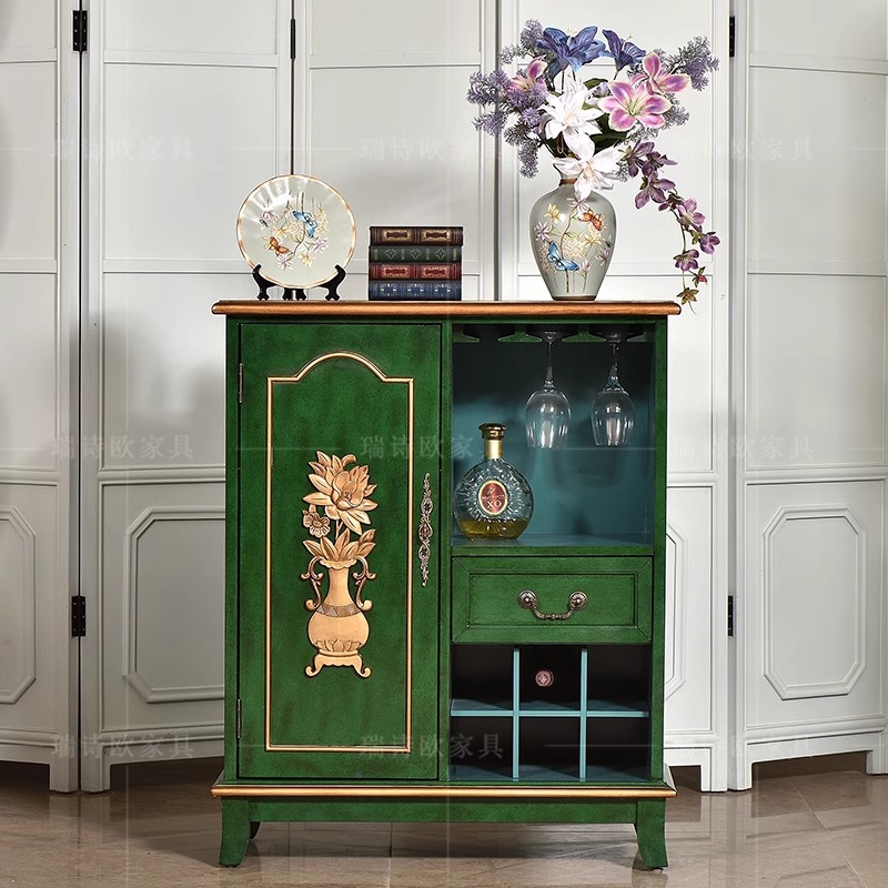American Style Country Vintage Sideboard Solid Wood Painted Storage Storage Integrated Wine Cabinet Tea Cabinet Cabinet Sofa Side Cabinet