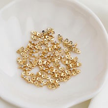 14K包金保色微镶锆石双孔排扣隔片 十字双线手串珠材料 diy配饰