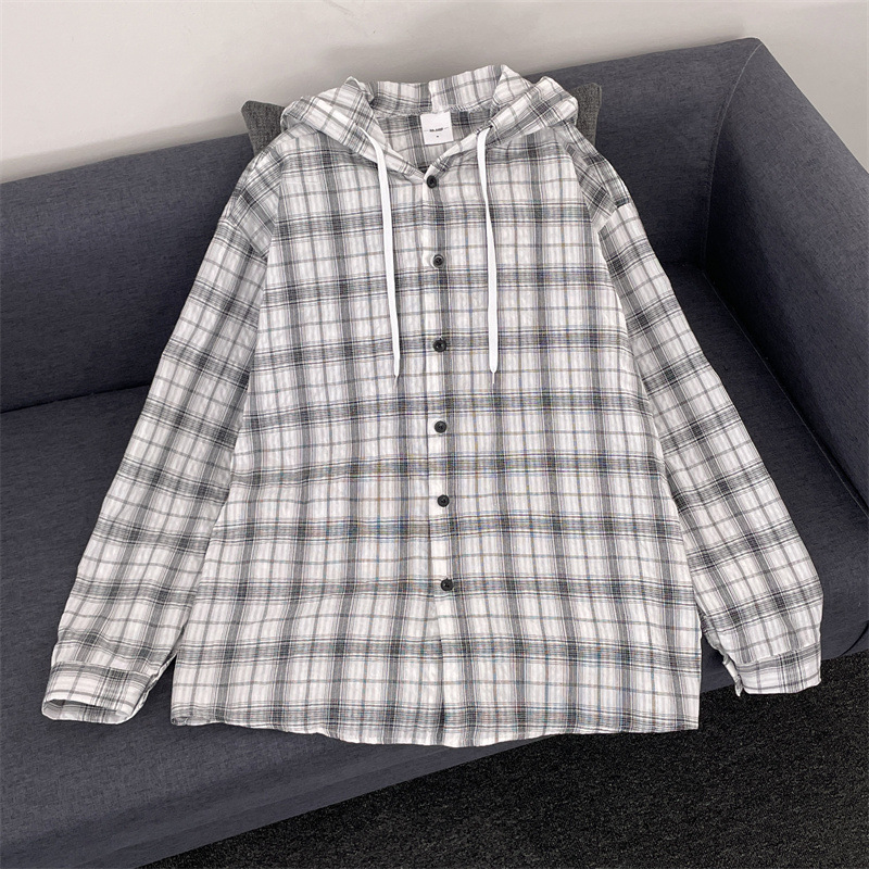 Hooded Long-Sleeved Contrasting Plaid Sun Protection Shirt for Men and Women Summer Thin Breathable Casual Shirt Sun Protection Jacket Trendy Hooded Long-Sleeved Contrasting Plaid Sun Protection Shirt for Men and Women Summer Thin Breathable Casual Shirt Sun Protection Jacket Trendy