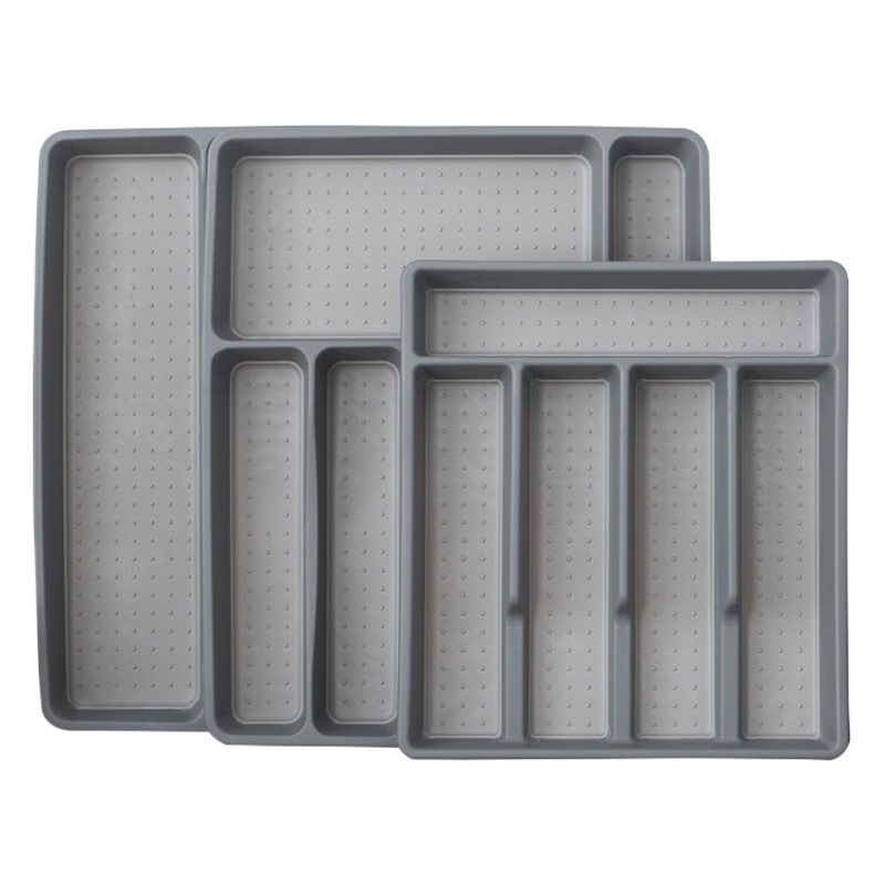 Caja organizadora apilable con compartimentos, ideal para cuchillos, tenedores y cucharas, bandeja para cajón de cocina