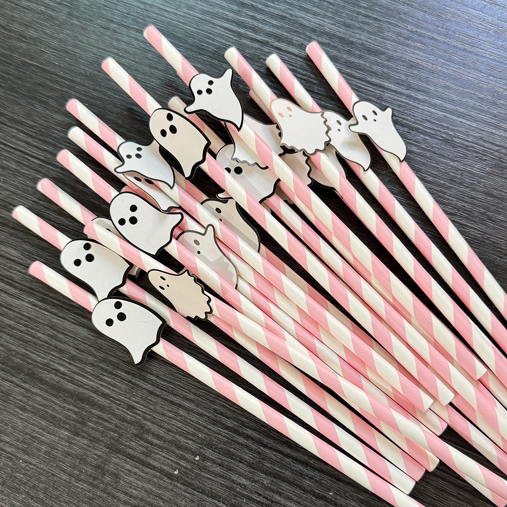 Punto transfronterizo al por mayor creativo pajita de papel de Halloween decoración pajita fantasma mesa de postre vestido botella de pudín plug-in