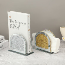 玻璃纸巾架收纳架置物架水晶玻璃镶钻纸巾架桌面工艺品玻璃书架