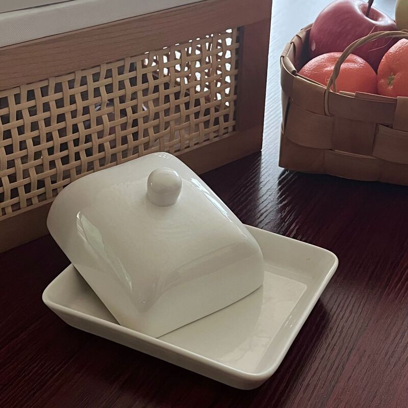 黄油盒陶瓷白色带盖方形牛油盒芝士奶酪保鲜西餐奶酪盒BUTTERDISH|undefined
