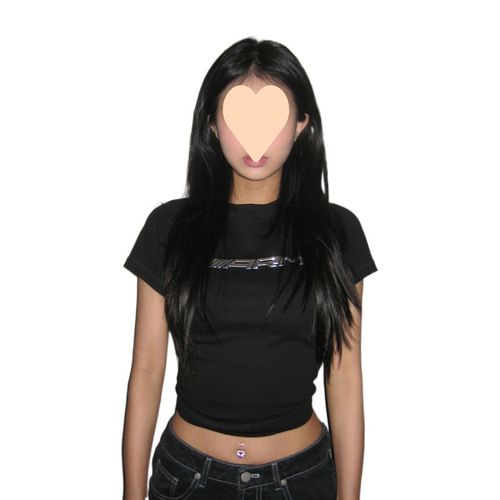 Liquid Metal Printed Short Sleeve Women's Summer American Retro Hot Girl Tight Short LengthWaist Up Top