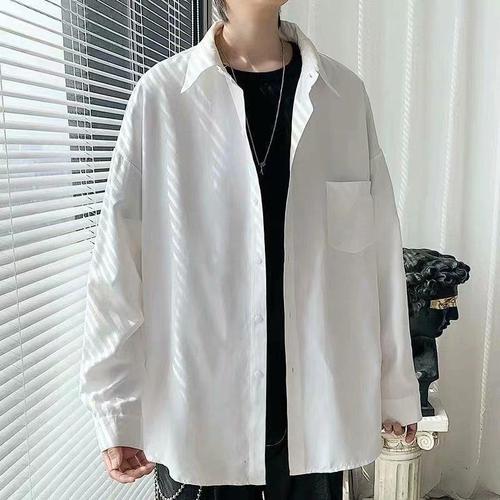 Stylish and casual long-sleeve men's shirt with a Hong Kong style, thin and fashionable, loose-fitting autumn jacket, trendy brand, Instagram-inspired casual top.