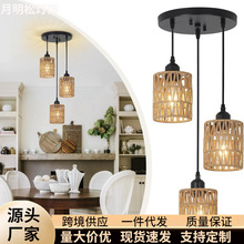 美式仿麻绳编织吊灯民宿中式餐厅酒店客栈吧台卧室手工三头吸顶灯
