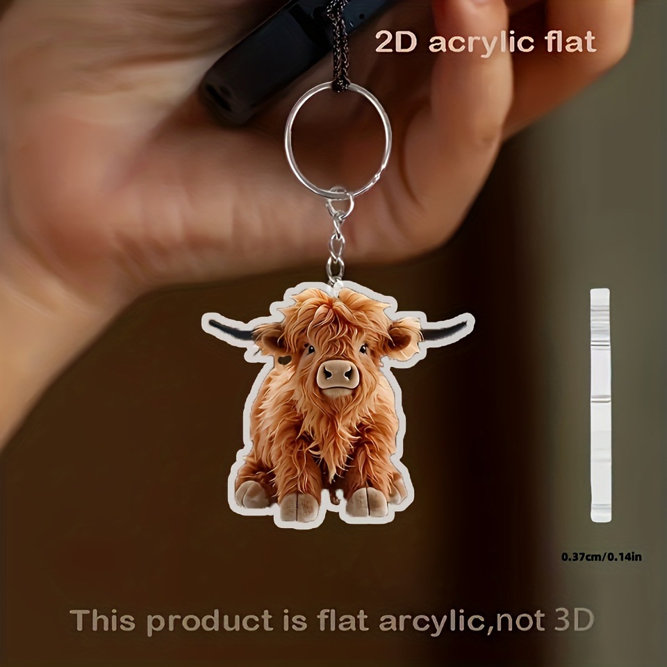 2D平面女士可爱高地牛钥匙扣亚克力苏格兰牛吊饰