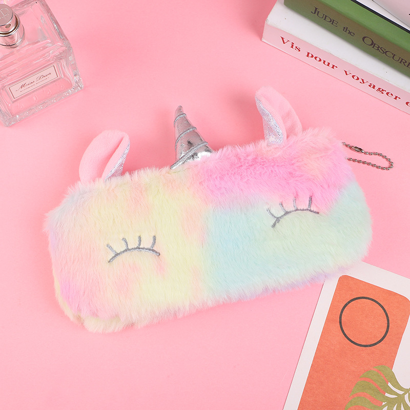 Estilo coreano chica corazón ins unicornio caja de lápiz de dibujos animados de los niños caso de lápiz de peluche lindo Estudiante de escuela primaria caja de lápiz