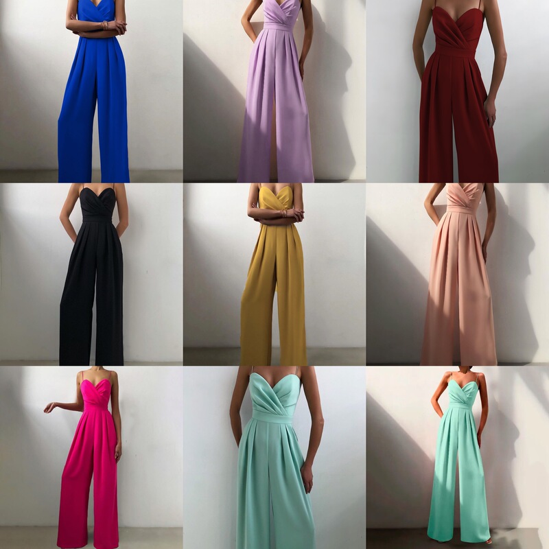 Gy2105 European and American Style Jumpsuit with Straps, Waist-Cinching, Straight-Leg, Floor-Length, Minimalist Jumpsuit, New Spring/Summer Collection
