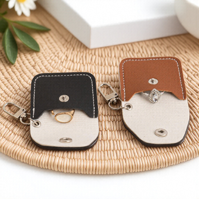 Casual Mini Leather Ring Bag, Portable Keychain Wedding Ring Cosmetics Bag, Engagement Jewelry Bag