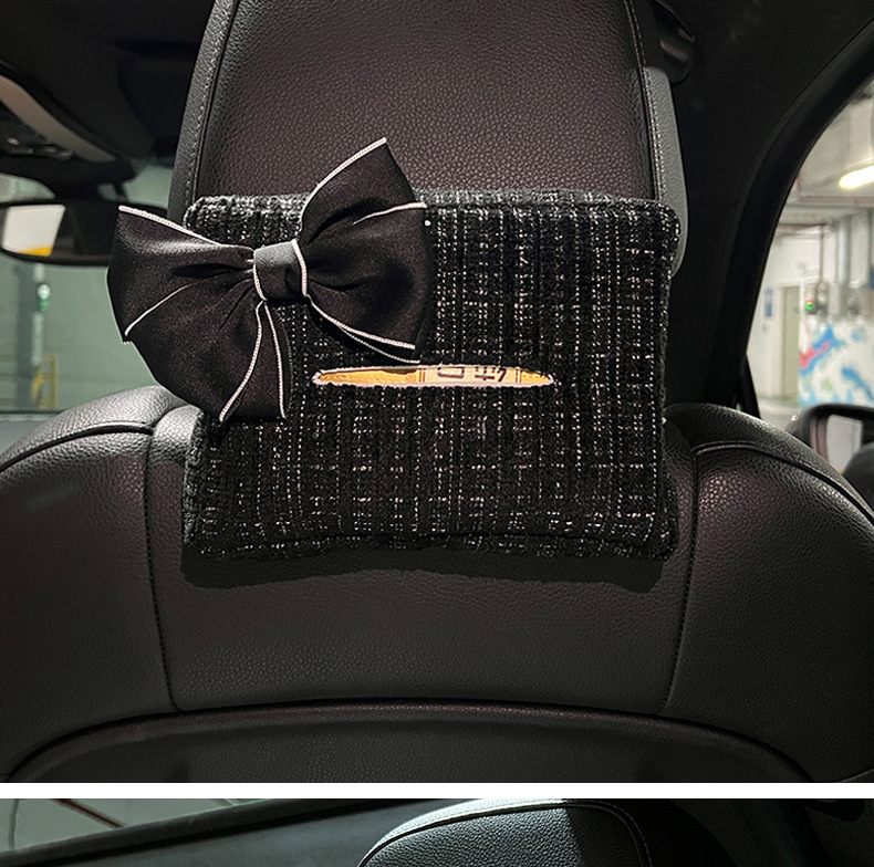 Xiaoxiangfeng Car Tissue Storage Box Hanging Cute Bow Car Tissue Box Multifunctional Car Tissue Box
