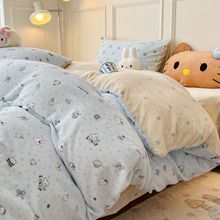 冬季加厚牛奶绒四件套可爱卡通被套学生宿舍床单保暖双面绒三件套