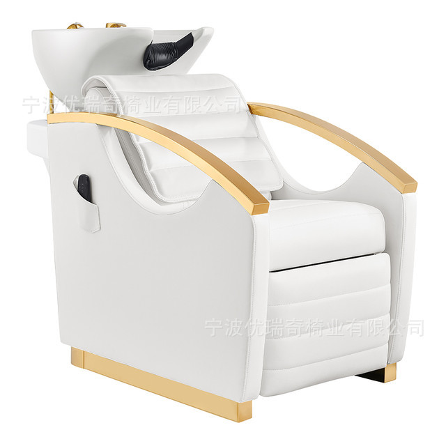 Sillón de peluquería móvil, sillón de peluquería dorado de lujo ligero, sillón de masaje para salón, sillón de lavado de alta gama, cama de lavado semi-reclinable