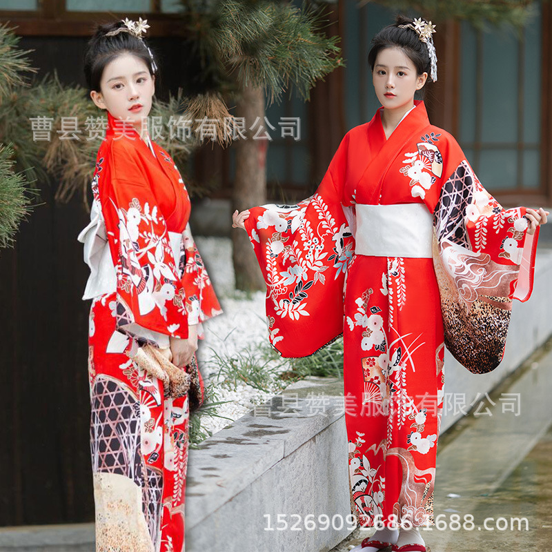 Kimono women's improved formal wear traditional Chinese style Japanese style Japanese style bathrobe artistic Red elegant vibrating sleeve kimono summer