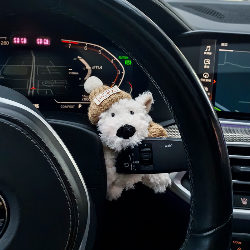 Decoración de la pantalla del coche de West Highland, cachorro garabateado, bloqueo de coche, decoración de la pantalla de control central, accesorios de coche, felpa linda