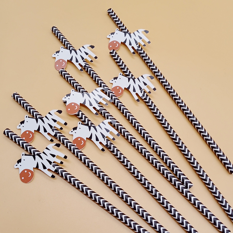 Fiesta transfronteriza decoración creativa de paja vaca animal cebra de papel paja desechable decoración de bebidas