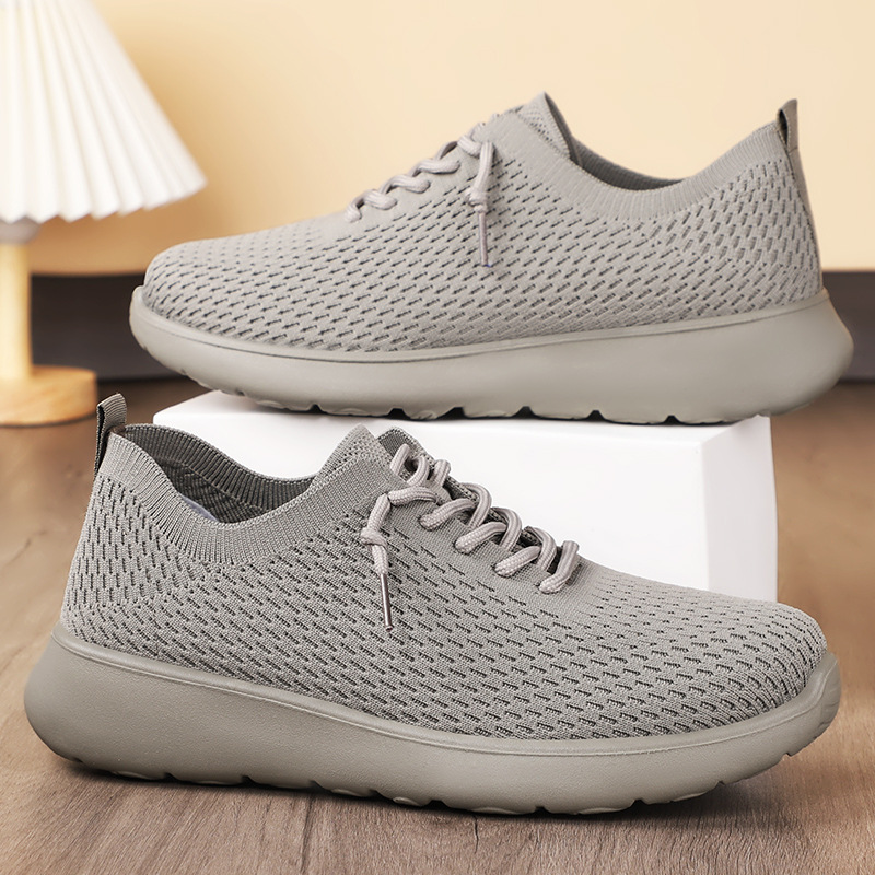 Zapatos de hombre Zapatos casuales de poliuretano estilo pareja Zapatos de malla transpirables tejidos voladores Zapatos ligeros de boca baja Zapatos cómodos para hombre
