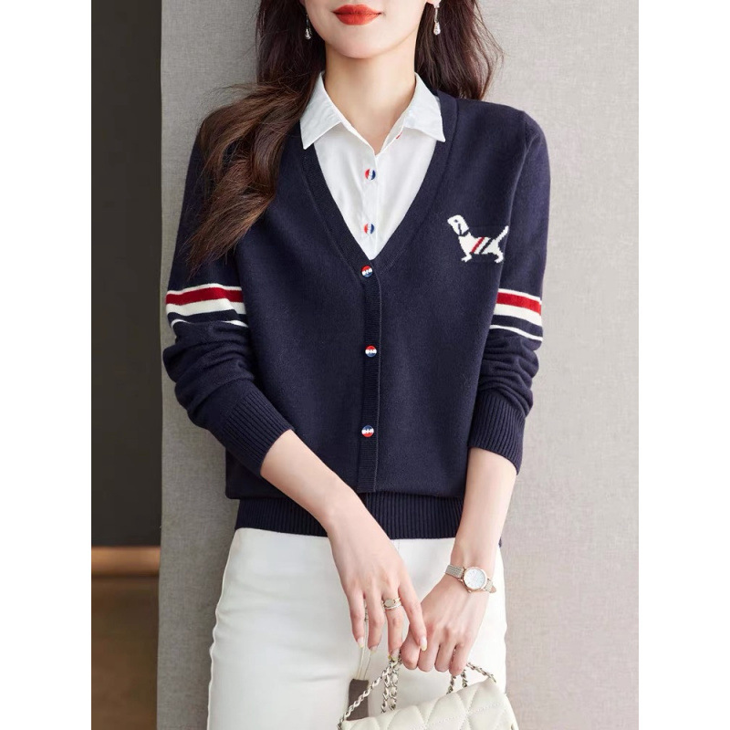 Wen 2908 Shirt Collar Fake Two-Piece Sweater for Women 2025 New Style High-End Loose Knit Top for Layering