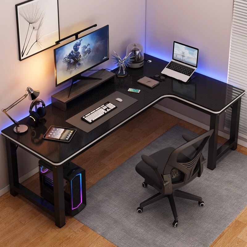 Corner Gaming Desk Computer Desk Desktop Home-Use Double Desk Bookshelf Desk Bedroom Corner Table Writing Office Desk