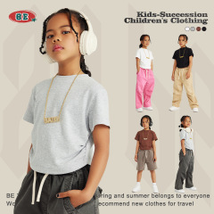 BE Children's Clothing | 2025 春夏ヨーロッパとアメリカの子供純綿プリーツ呉興半袖アメリカンレトロ女の子大きいサイズ Tシャツトレンディ