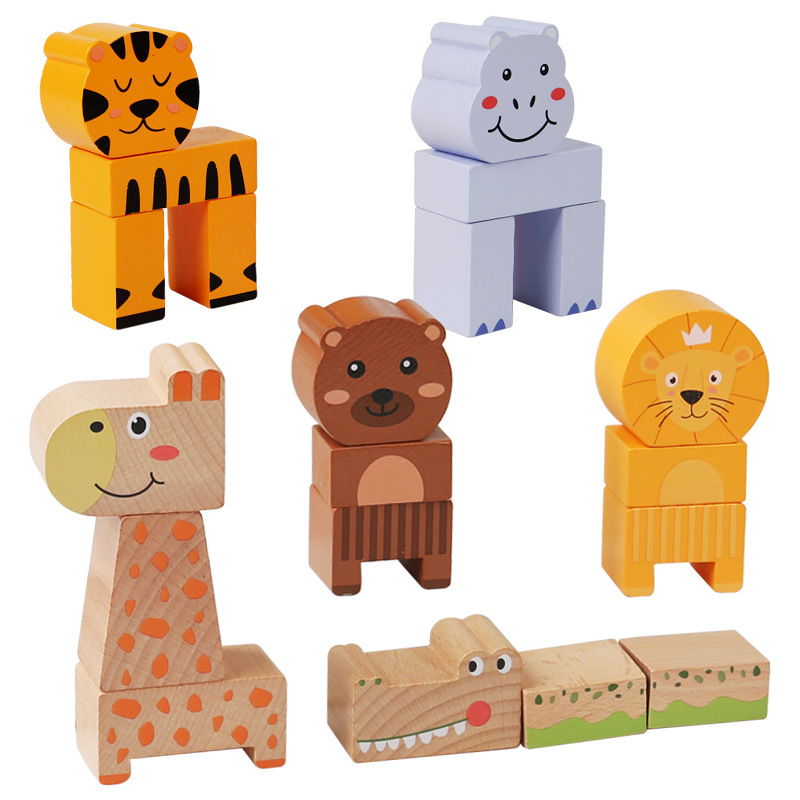 Combinación animal juego de rompecabezas tridimensional juego infantil educación temprana concentración educativa pensamiento acumulación juguetes de madera