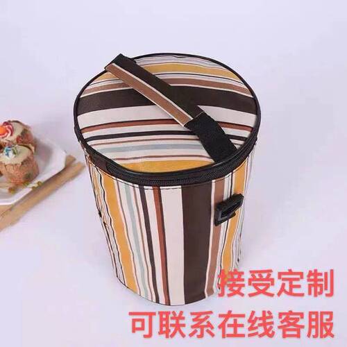 Insulated lunch bag 2/3/4/5 layers large capacity yellow striped cylindrical hand-held Oxford cloth lunch bag