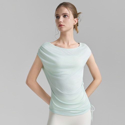 Cool sleeveless yoga T-shirt, high elastic drawstring yoga clothing new product slim sports shirt top for women 2025 summer