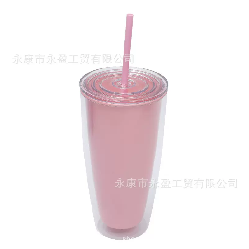 工厂定制LOGO亚马逊热销现代直饮大容量24oz双层塑料杯吸管杯