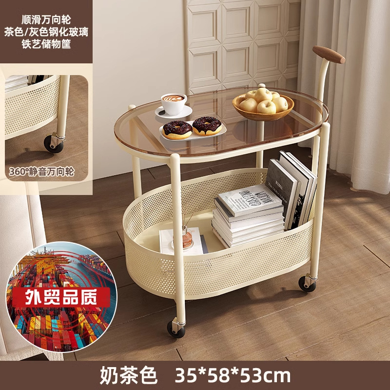 [업그레이드된 볼드한 철골 프레임] 크림 화이트 (너도밤나무 팔걸이 + 철제 수납 프레임 + 브라운 강화유리)