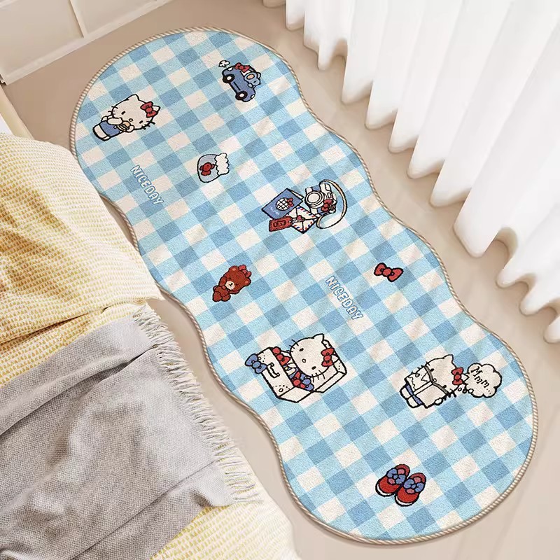 Cute and Adorable Hello Kitty Imitation Cashmere Long Rug, Wear-Resistant and Easy-Care Bedside Rug, Living Room Sofa Rug