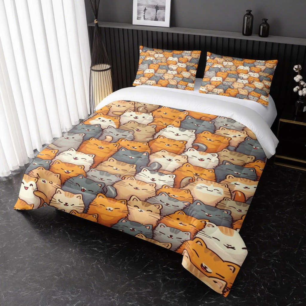 TEMU / JIT caricatura gatito impresión digital 3D 180gms set de colcha fabricantes de suministro directo a las figuras se pueden fijar