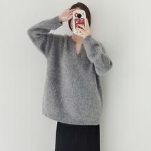 550多克纯羊绒拉绒工艺纯山羊绒v字领重磅加厚针织套头衫毛衣女