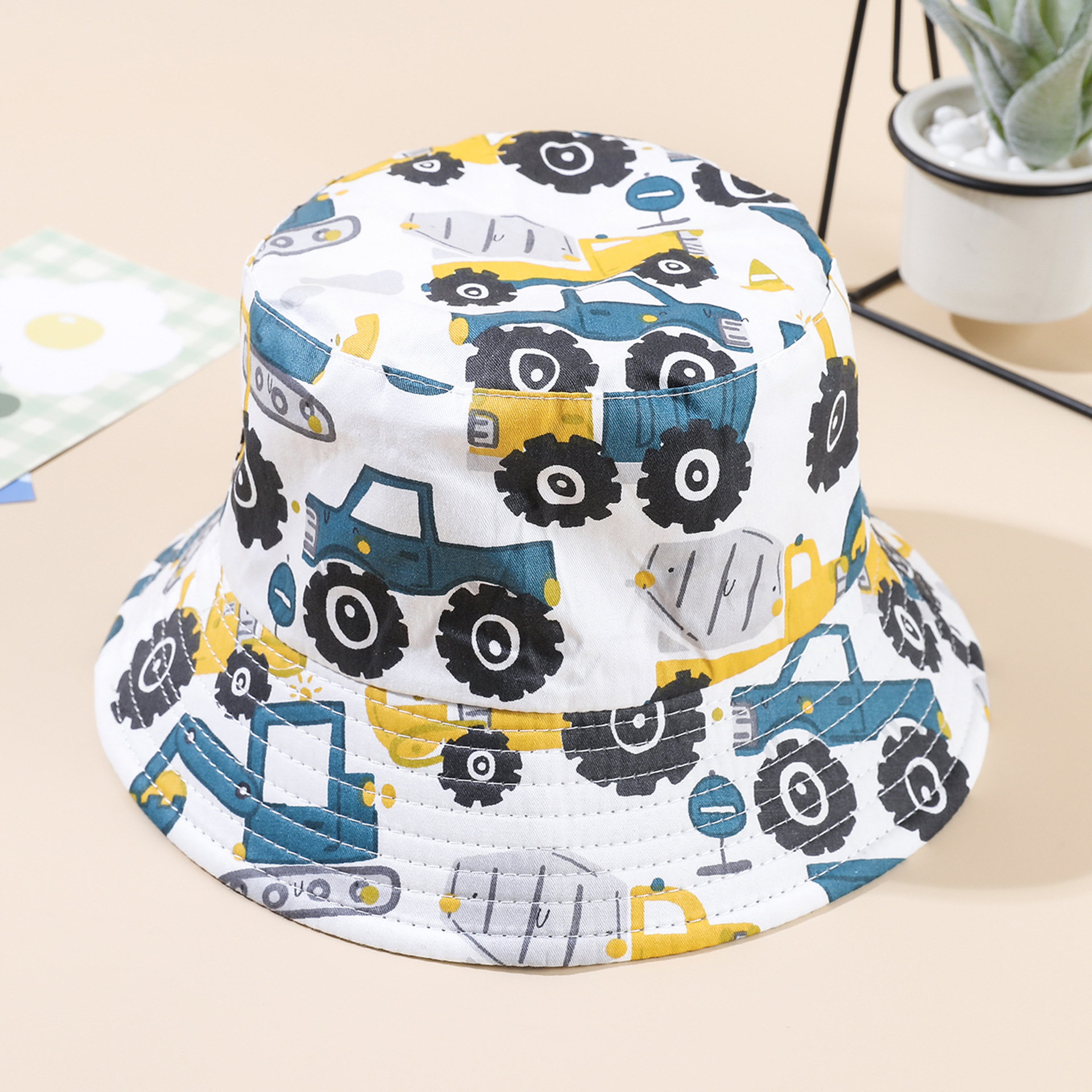 Sombrero DE LOS NIÑOS primavera y otoño Delgado coche de dibujos animados lindo sombrero de pescador niños y niñas verano protección solar sombrero de cuenca