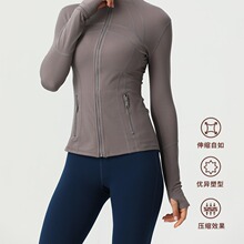 lu薄款双面磨毛弹力上衣运动修身立领拉链夹克瑜伽服外套女可带标