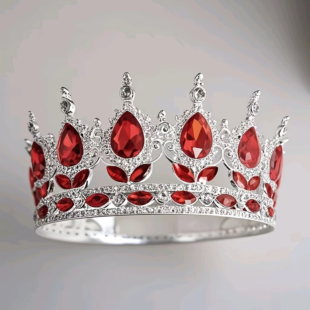 Corona grande de aleación barroca retro con incrustaciones de cristal redondas, estilo reina, para ceremonia de mayoría de edad, tocado de princesa o novia