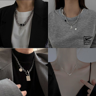 Japanese and Korean Autumn and Winter Letter Bear Pendant Sweater Chain Necklace Women's Trendy Ins Hip-Hop Sweatshirt Chain Decorative Accessories Men