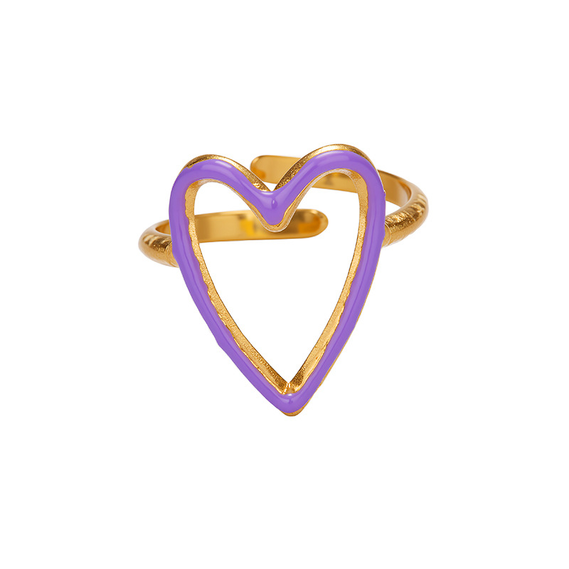 Tina Europa y los Estados Unidos transfronterizos de acero inoxidable colorido goteo de aceite amor anillo nicho ligero lujo joyería de corazón de桃 mujer al por mayor