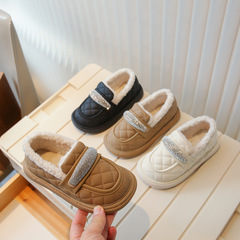 Children's Cotton Shoes 2024 New Women's Kids Thick Plush Snow Ground Fleece Lined Warm Snow Shoes Princess Loafers