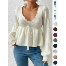 D 73096 Ruffled hem pullover sweater ��Ҷ��ȹ����ͷë������