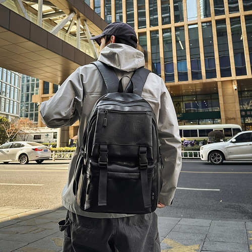 2025 New PU Soft Leather Dual Shoulder Bag, Fashionable and Practical Leisure Outdoor Travel Backpack, Large Capacity Student Dual Shoulder Bag