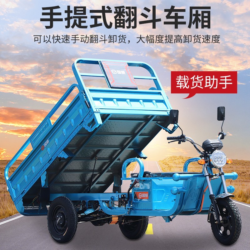 Guowei triciclo eléctrico tira mercancías domésticas para recoger niños con cabina de carga Wang gran potencia coche de batería fábrica venta directa