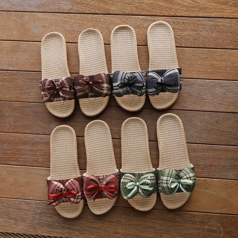 Новые льняные тапочки из ткани для женщин, летние домашние тапочки для пар, домашние нескользящие домашние сандалии на мягкой подошве