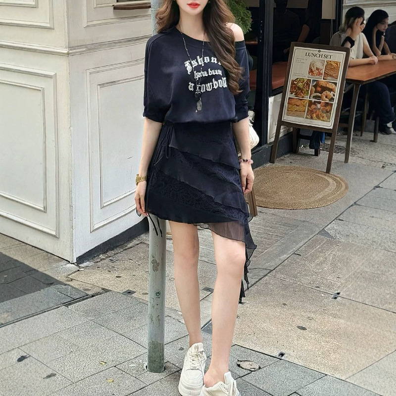 7335Wu11 Lyocell Casual Style Hanfu One-Shoulder Dress + Fashionable Two-Piece Set with Hem Cover T050901