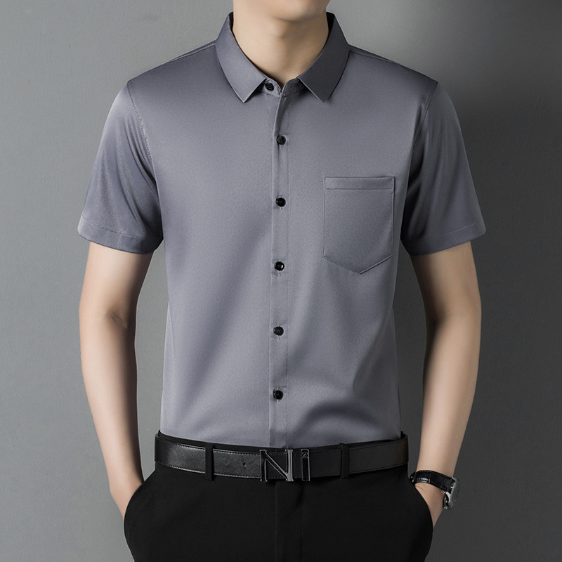 Summer Shirt Men's Short-Sleeved Business Team Formal Solid Color Pocket Shirt Short-Sleeved Young and Middle-Aged Men's Thin Tops Summer Shirt Men's Short-Sleeved Business Team Formal Solid Color Pocket Shirt Short-Sleeved Young and Middle-Aged Men's Thin Tops