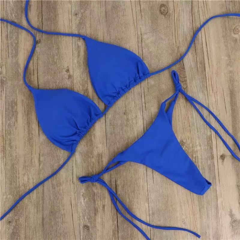 Lace-Up Bikini Sexy Color Swimsuit Women's Three-Point Adjustable Set Strappy Two-Piece Swimwear Factory Cross-Border Wholesale Lace-Up Bikini Sexy Color Swimsuit Women's Three-Point Adjustable Set Strappy Two-Piece Swimwear Factory Cross-Border Wholesale