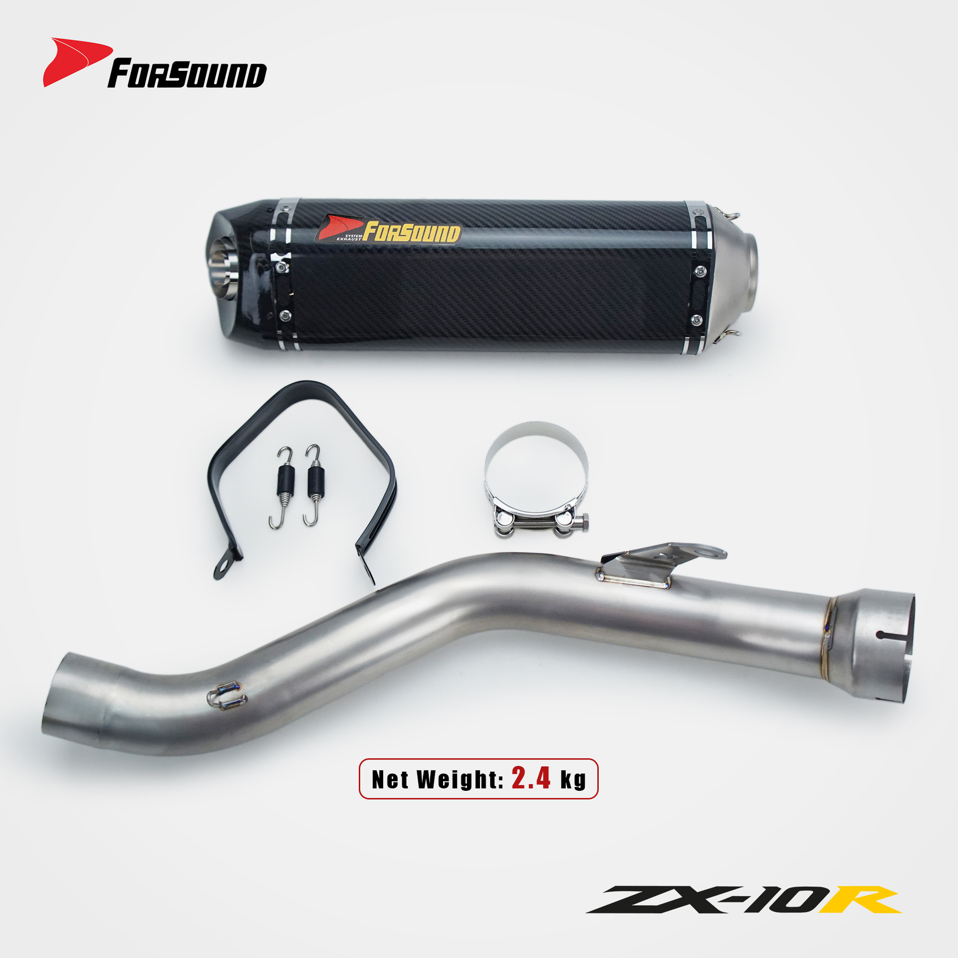 KAWASAKI ZX-10R Big Bull modified exhaust mid and tail section, Grav's titanium alloy stainless steel carbon