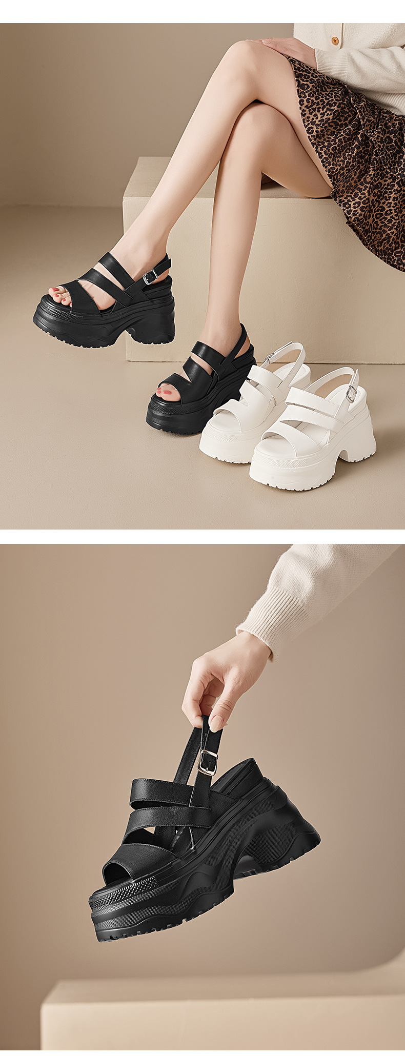 Sandal cao gót nữ hở mũi đế xuồng 12 cm quai ngang — màu đen, màu trắng ngà chi tiết 5