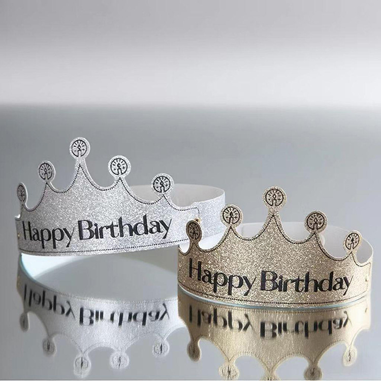 New Frosted Sparkling Gold and Silver Birthday Crown Hat Foldableable Ins Popular Birthday Party Decoration Hat
