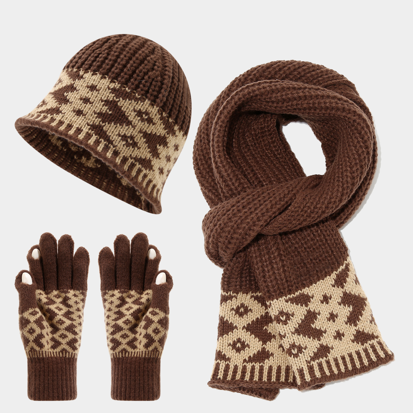 Otoño y invierno de lana caliente sombrero bufandas guantes de tres piezas estilo nacional de moda para mujeres protectoras de oídos frías set de moda